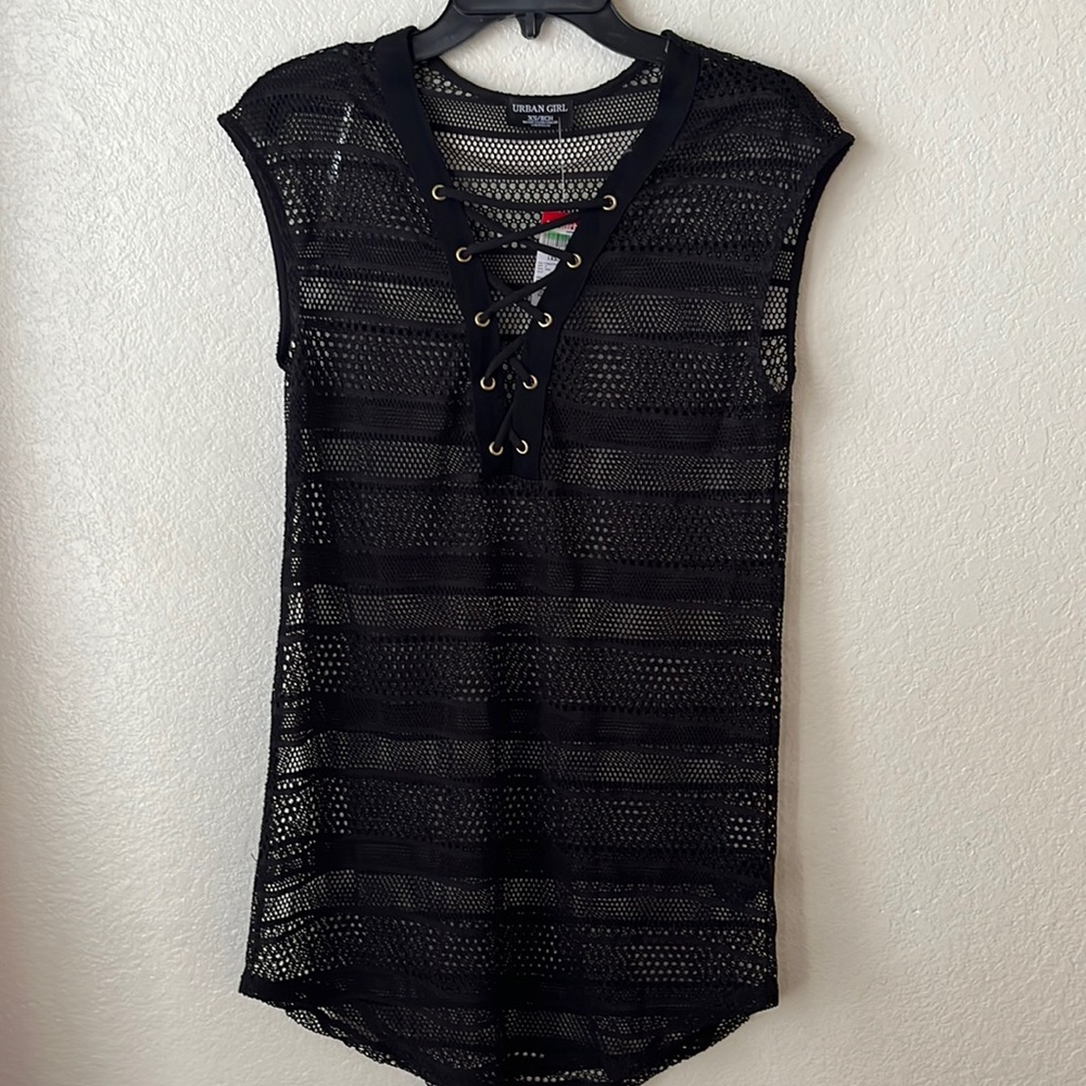 Urban Girl black lace mesh swim suit coverup